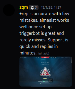 Customer vouch from Discord