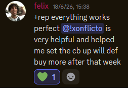 Customer vouch from Discord